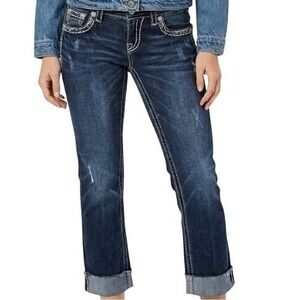 Miss Me Jeans Womens 26 Dark Wash Mid Rise Bootcut Embellished Pockets Stretch